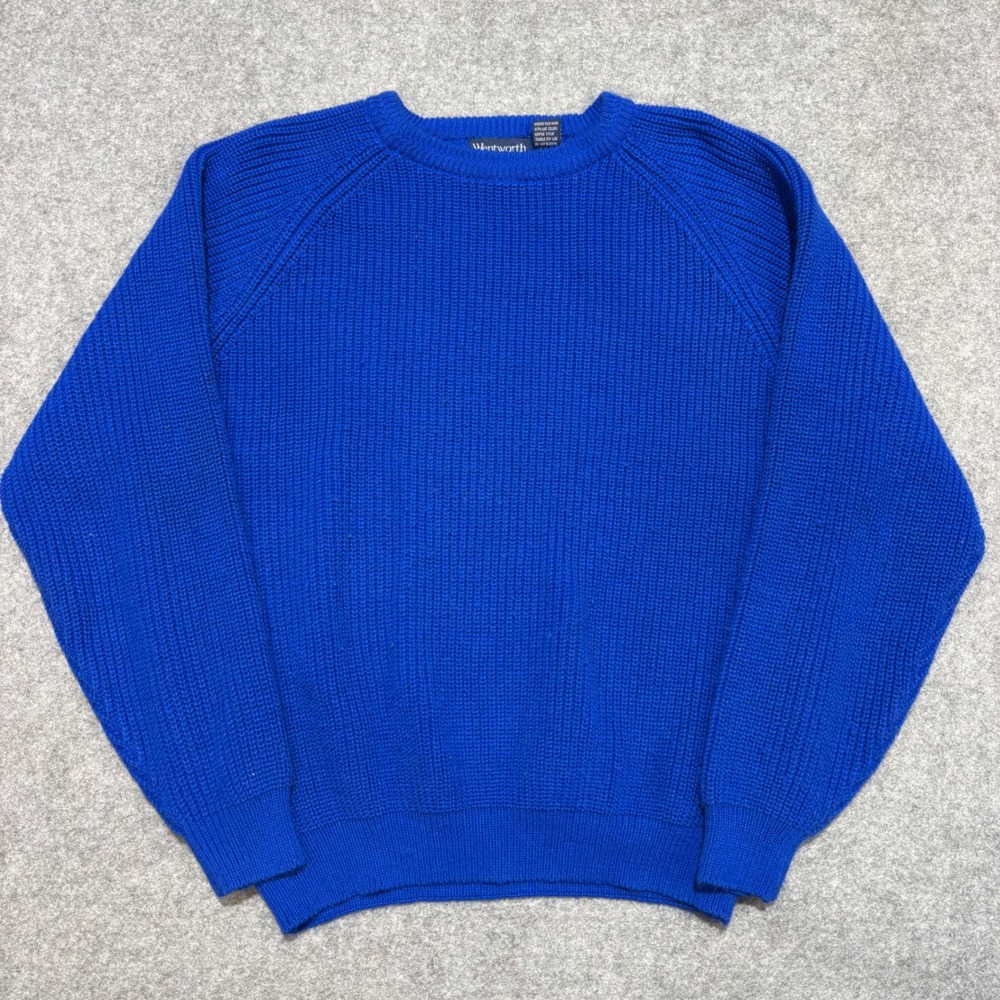 Wentworth Mens XL Royal Blue Shaker Knit Raglan Crewneck Sweater 35-1650